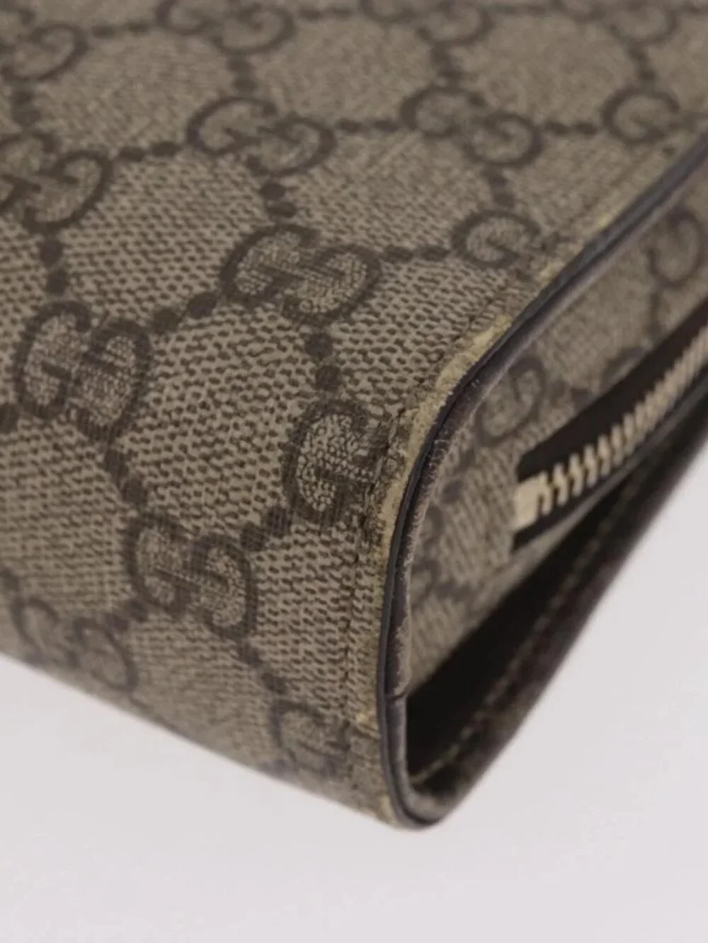GUCCI GG Supreme Clutch Bag PVC Leather Beige Silver 201755 Auth 187159